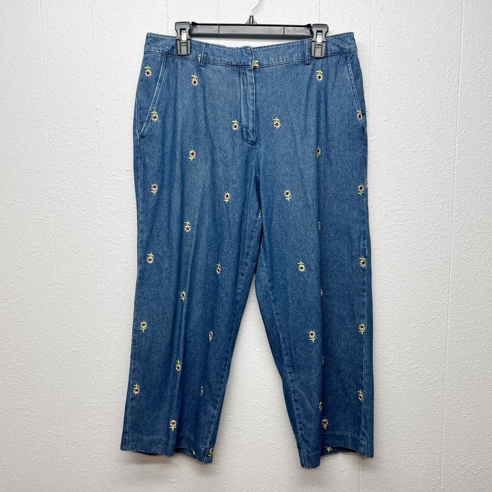 Briggs Y2K Floral Embroidered Cottagecore Gardencore Sunflower Cropped Pants 12